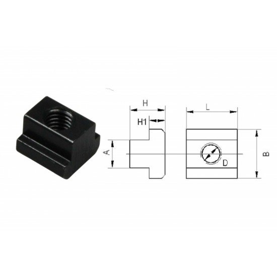 Écrou en acier pour rainures en T avec filetage M12 pour rainures de 18 mm Écrou en acier pour rainures en T avec filetage M12 pour rainures de 18 mm